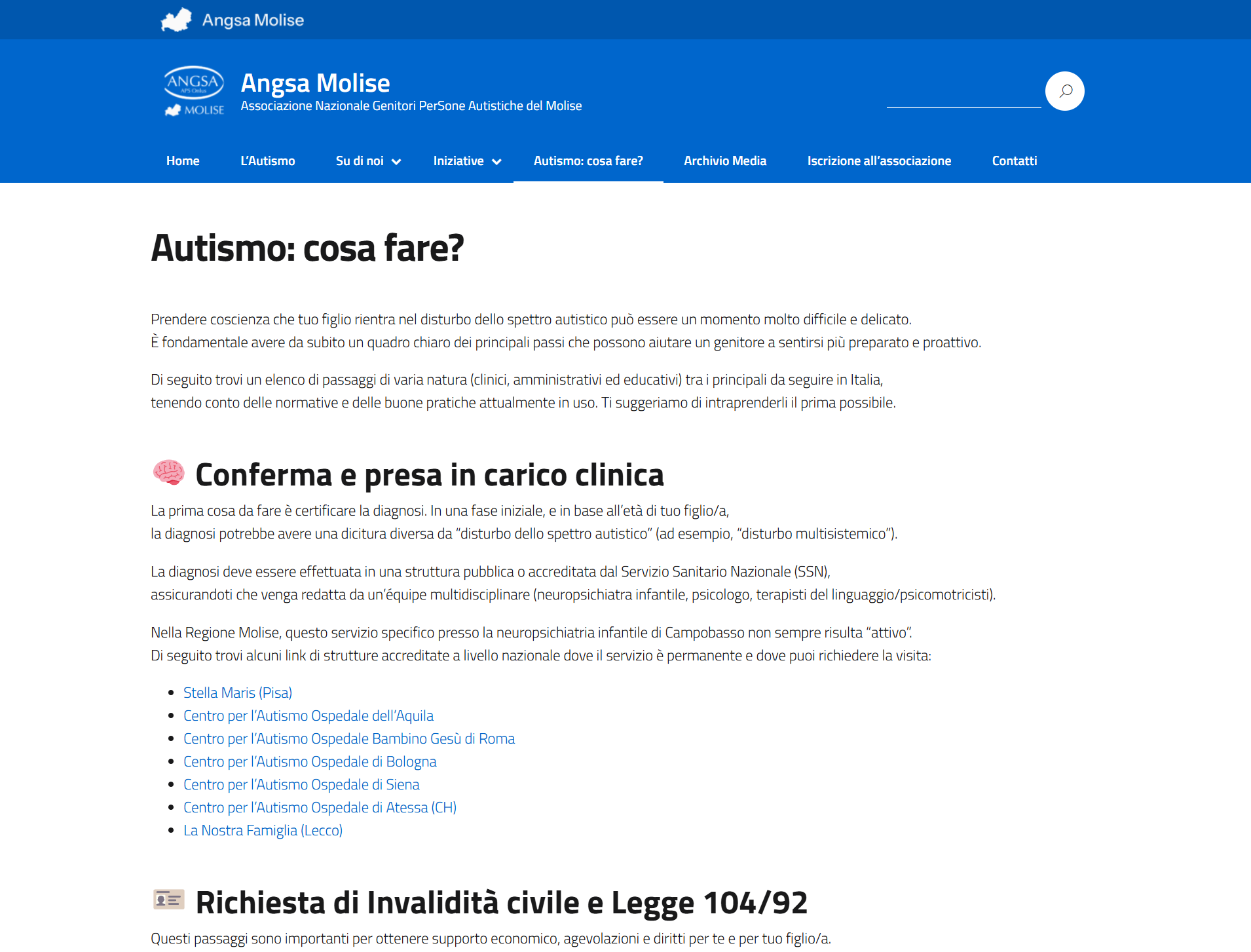 Design della sezione cosa fare Design prototipo della sezione cosa fare di ANGSA Molise